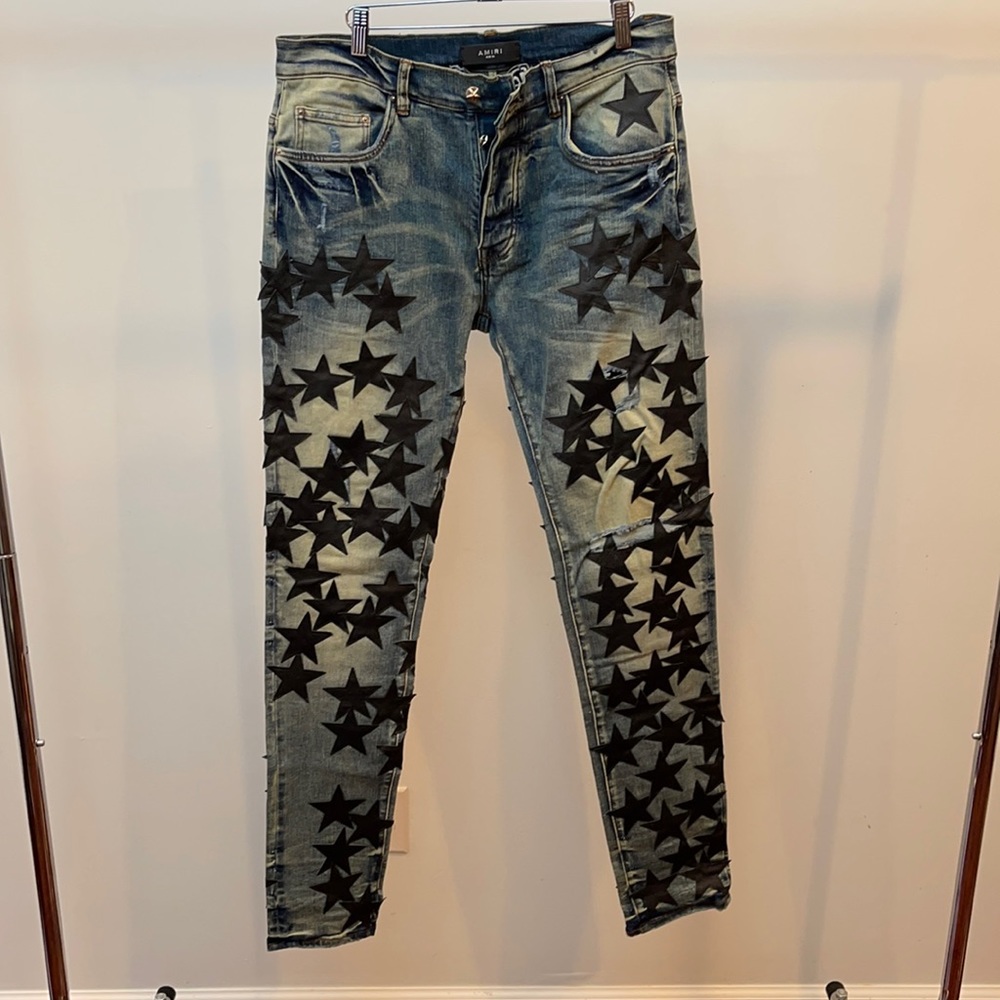 Amiri Chemist Skinny-Fit Leather-Appliquéd Jeans